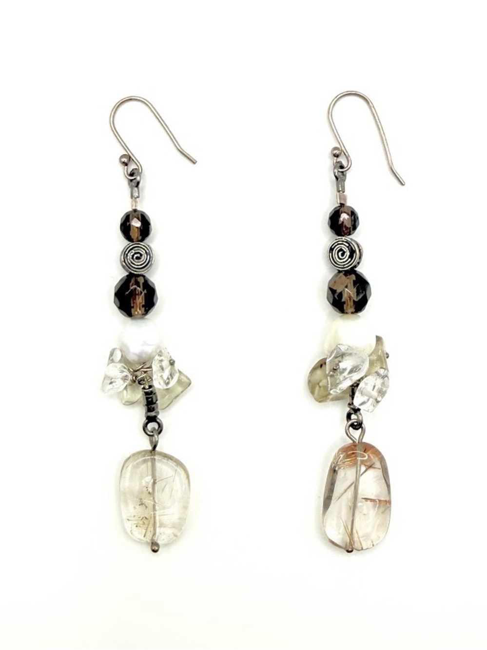 Pearl Smoky Quartz Sterling Silver Drop Dangle Earrings